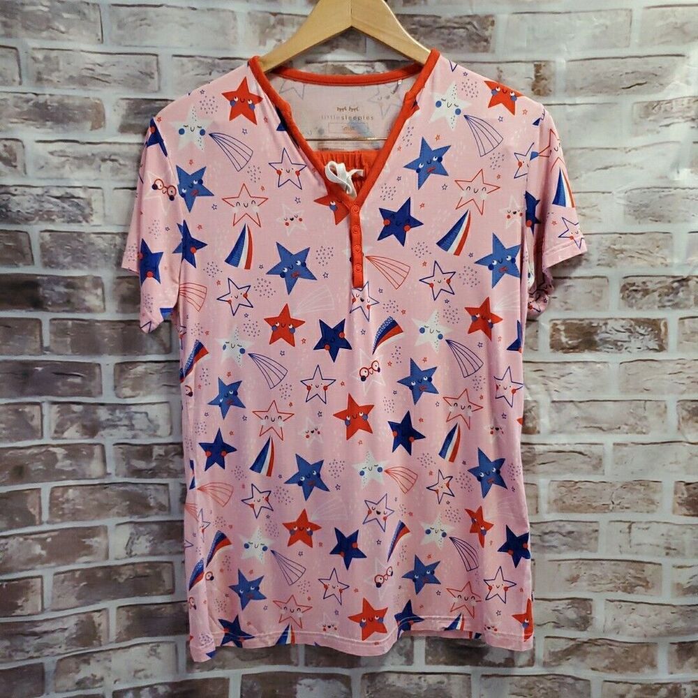 Little Sleepies Pajama Set Womens Size S/M Multicolor Star Prints Comfy Soft
